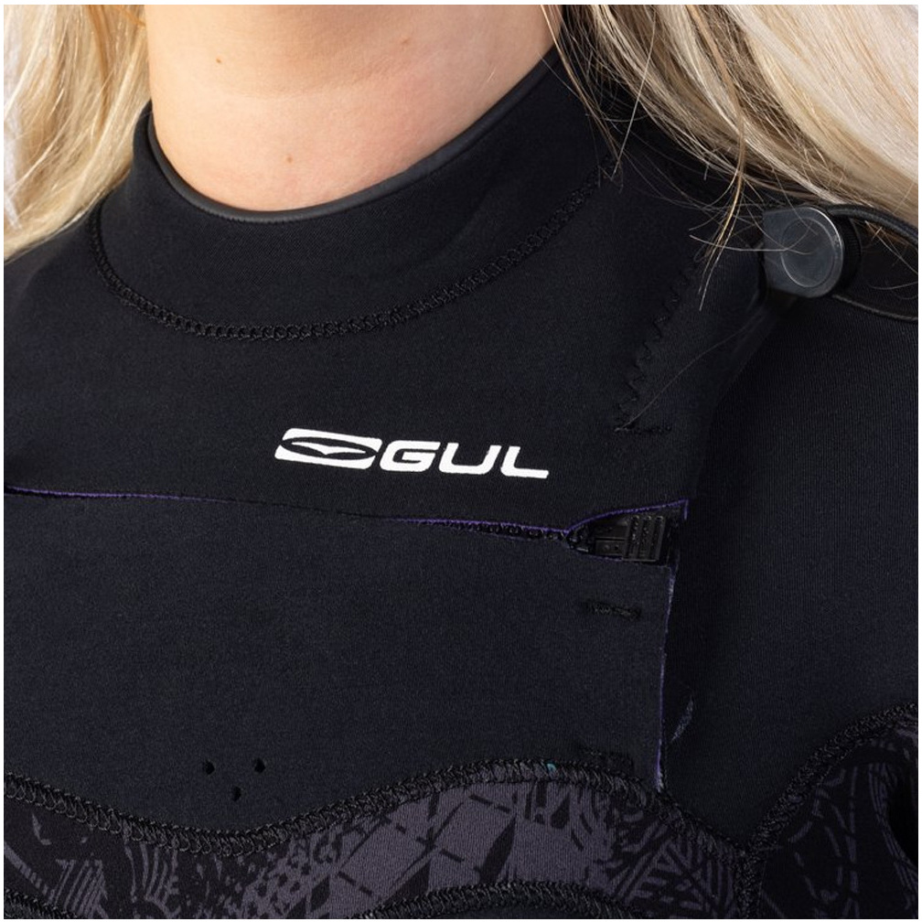 2025 Gul Womens Response FX 5/4mm Chest Zip Wetsuit RE1265-C1 - Black / Broken Palm